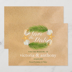 Tropisch Wreath Sandy Beach Wedding Save The Date