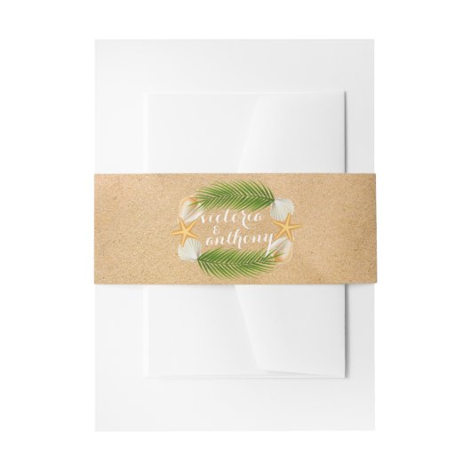 Tropisch Wreath Sandy Beach Wedding Uitnodigingen Wikkel (Voorkant Voorbeeld)