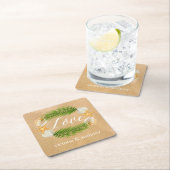 Tropisch Wreath Sandy Beach Wedding Vierkante Kartonnen Onderzetter (Insitu)