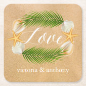 Tropisch Wreath Sandy Beach Wedding Vierkante Kartonnen Onderzetter (Voorkant)