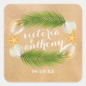 Tropisch Wreath Sandy Beach Wedding Vierkante Sticker (Voorkant)