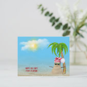 Tropisch zand Man met palmboom Briefkaart (Staand voorkant)