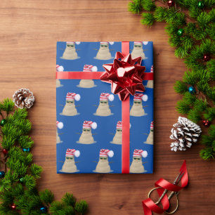 Tropisch zand Snowman op blauw Cadeaupapier