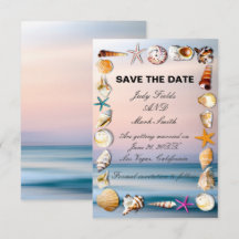 Tropisch zandstrand en zeeschelpen sparen de datum