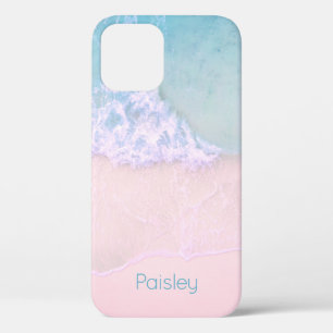 Tropisch zandstrand met turquoise zee monogram iPhone 12 hoesje