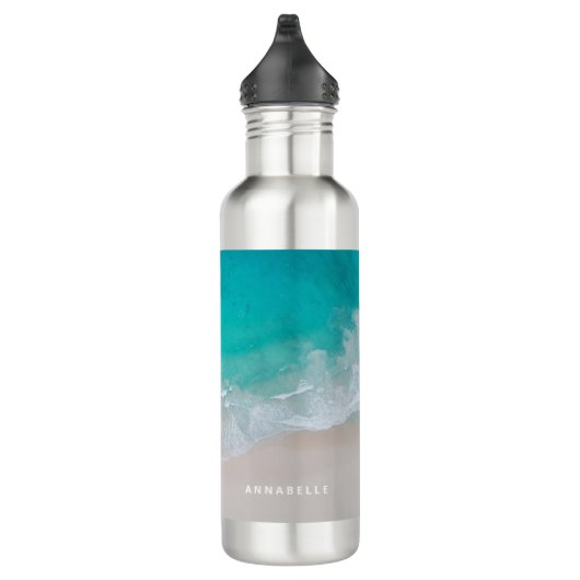 Tropisch zandstrand oceaan gepersonaliseerd het av waterfles (Rechts)