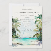 Tropisch zandstrand Palmbomen Trouwen + Details Kaart (Voorkant)