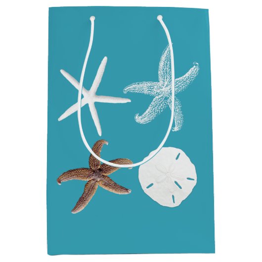 Tropisch Zee Blue Sand Dollars Starfish Gift Bag Medium Cadeauzakje (Voorkant)