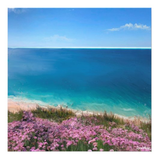 Tropisch zee met bloemen foto afdruk (Voorkant)