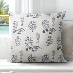 Tropisch Zee Paard Koraal Shell Marine Blauw Wit Kussen