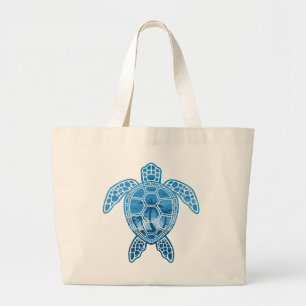 Tropisch Zee schildpad design in Blue Grote Tote Bag