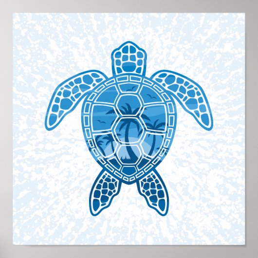 Tropisch Zee schildpad design in Blue Poster (Voorkant)