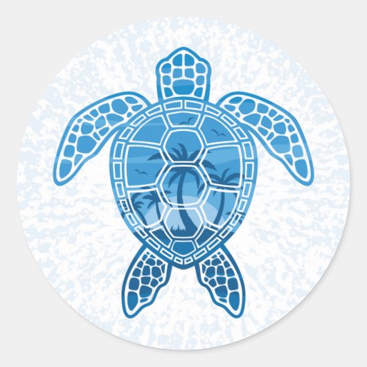 Tropisch Zee schildpad design in Blue Ronde Sticker (Voorkant)