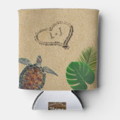 Tropisch Zee Schildpad en Palmen Zand Hart Blikjeskoeler (Voorkant)