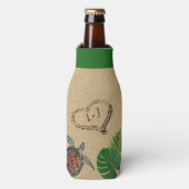 Tropisch Zee Schildpad en Palmen Zand Hart Flesjeskoeler (Fles Voorkant)