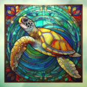 Tropisch Zee schildpad Glas in lood kunst Raamsticker (Vel 3)