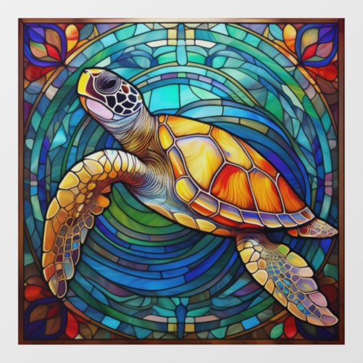 Tropisch Zee schildpad Glas in lood kunst Raamsticker (Vel)