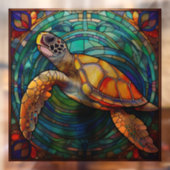 Tropisch Zee schildpad Glas in lood kunst Raamsticker (Vel 2)