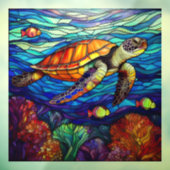 Tropisch Zee schildpad Glas in lood kunst Raamsticker (Vel 3)