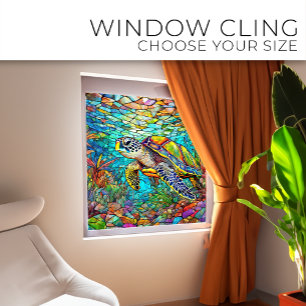 Tropisch Zee schildpad Glas in lood kunst Raamsticker