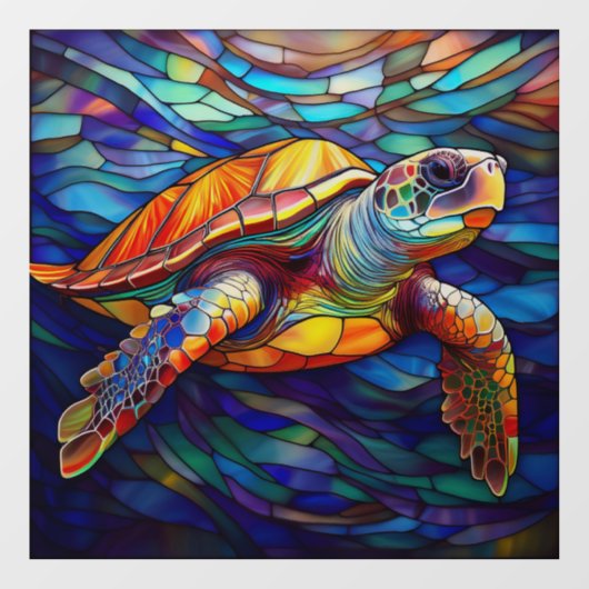 Tropisch Zee schildpad Glas in lood kunst Raamsticker (Vel)