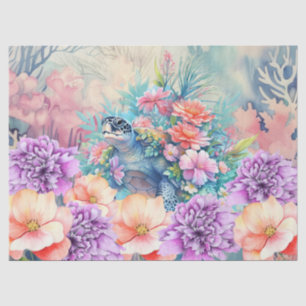 Tropisch Zee Schildpad & Waterverf Bloemen Tissuepapier