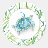 Tropisch Zee Turtle Waterverf Greenery Ronde Sticker (Voorkant)