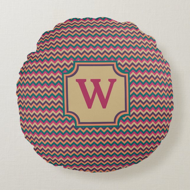 Tropisch Zigzag Round Pillow Rond Kussen (Voorkant)