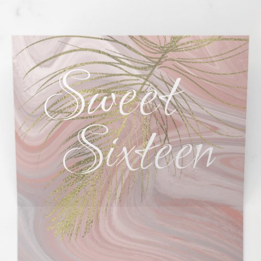 Tropisch Zoet 16 Vloeibaar Marmer | Agate Blush Pi Drieluik Uitnodiging (Binnenzijde eerst)