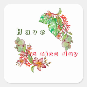 Tropisch zomerpatroon met bloemen en bladeren m vierkante sticker
