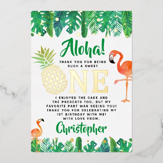 Tropisch zomerstrand Luau Boys 1e verjaardag Folie Uitnodiging (Voorkant)