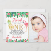 Tropisch zomerstrand Luau Girl Foto 1e verjaardag Bedankkaart (Voorkant)