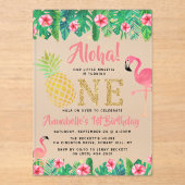 Tropisch zomerstrand Luau Girls 1ste verjaardag Acryl Uitnodigingen (Voorkant)