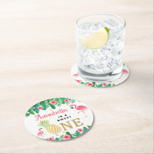 Tropisch zomerstrand Luau Girls 1ste verjaardag Ronde Kartonnen Onderzetter