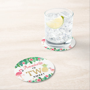 Tropisch zomerstrand Luau Girls 2e verjaardag Ronde Kartonnen Onderzetter