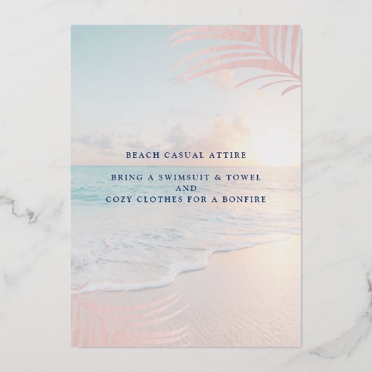 Tropisch Zonnestrand Birthday Roos Gold Folie Uitnodiging (Achterkant)