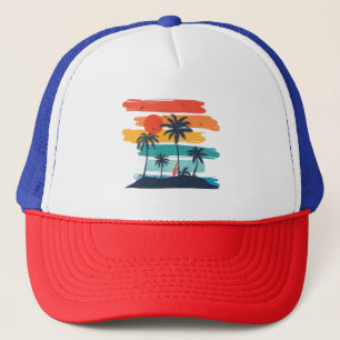 Tropisch Zonsondergang Paradijs Trucker Pet