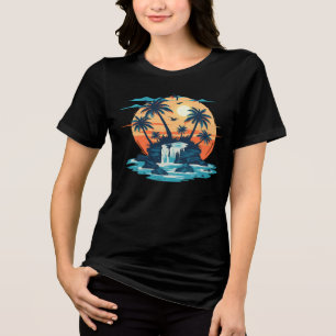 Tropisch Zonsondergang Waterval Grafische T-Shirt