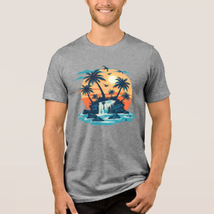 Tropisch Zonsondergang Waterval Grafische T-Shirt