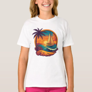 Tropisch zonsondergang zeilboot meisjes T-shirt