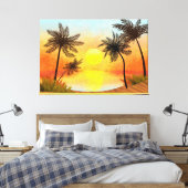 Tropisch zonsonderstel canvas afdruk (Insitu (Slaapkamer))