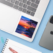 Tropisch zonsonderstel sticker (Laptop met iPhone)