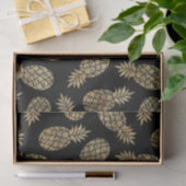 Tropisch zwart Chic Gold Pineapples Tissuepapier (Geschenk)