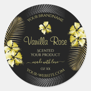Tropisch zwart Gold-productlabel Hawaiian Flowers Ronde Sticker