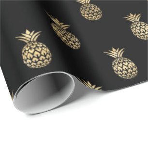 Tropisch zwart-goudanananilapatroon cadeaupapier