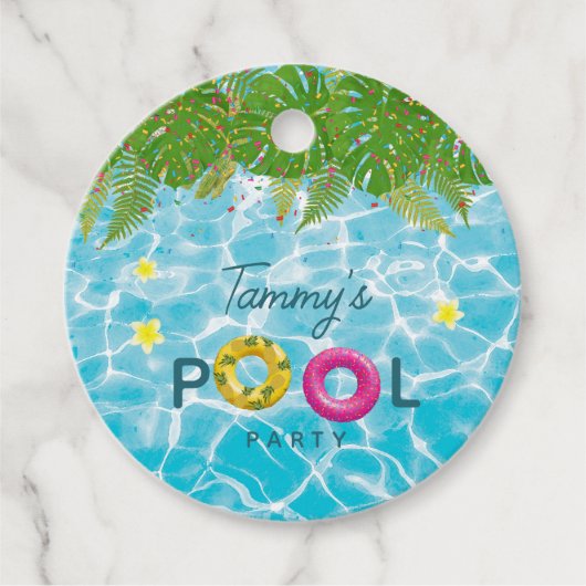 Tropisch Zwembad Party Zwembad Verjaardag Bedankjes Labels (Voorkant)