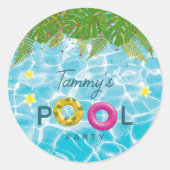 Tropisch Zwembad Party Zwembad Verjaardag Ronde Sticker (Voorkant)