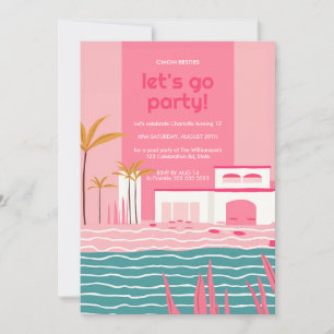Tropisch zwembadfeest Retro roze verjaardag Kaart