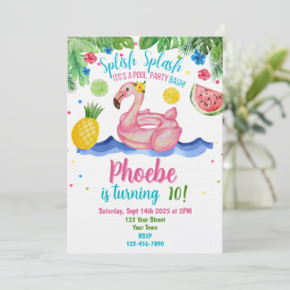 Tropisch zwembadfeest Roze Flamingo Uitnodiging