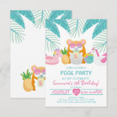 Tropisch zwembadfeest uitnodiging voor hamsters (Voorkant / Achterkant)